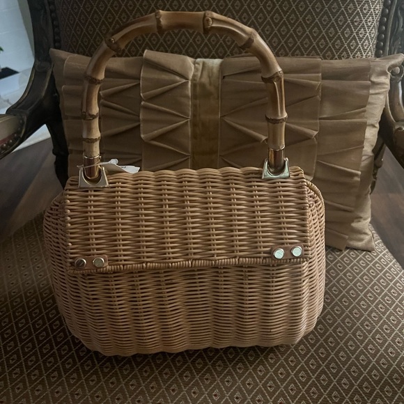 J. McLaughlin Bags J Mclaughlin Wicker Handbag With Bamboo Handle